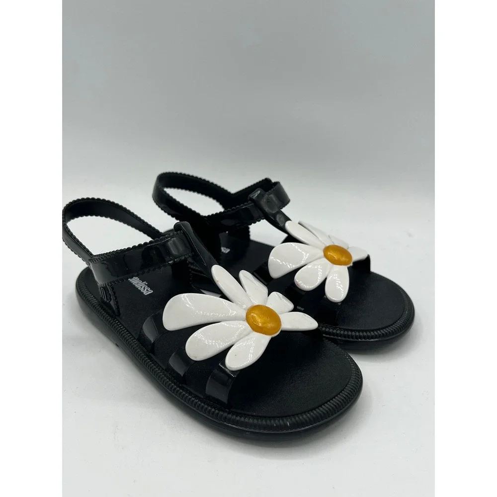 Mini Melissa Hip Bloomy Sandals Girls Sz 13 Daisy Black Flower Jelly Summer EUC